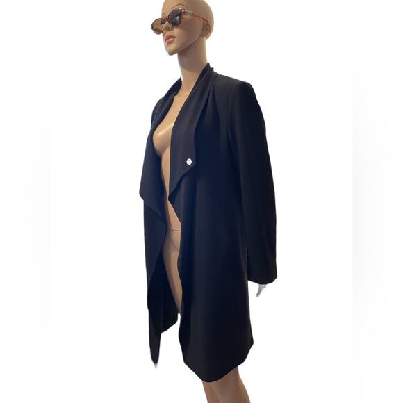 Ann Klein black long sleeve drape collar open x long trench blazer size large - Picture 2 of 12